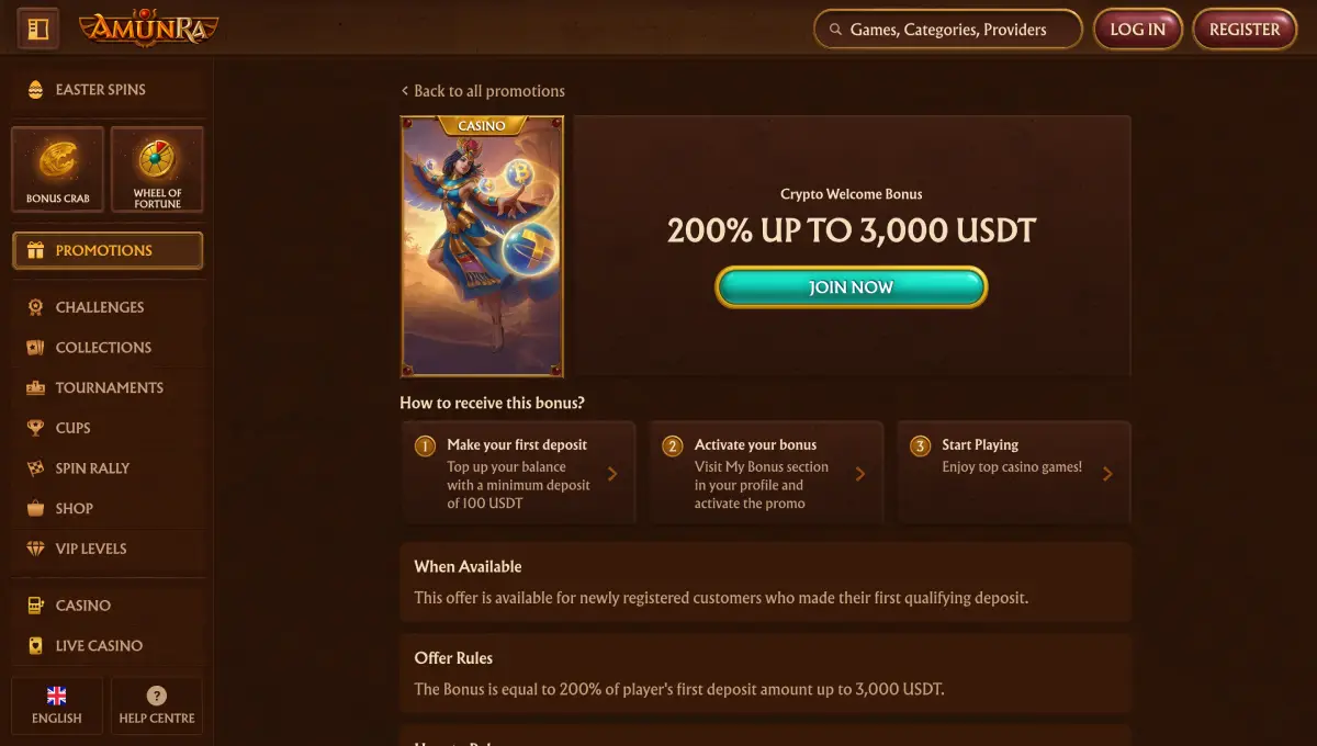 Bonus di benvenuto al casinò AmunRa