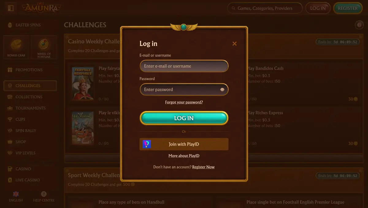 Accedi al sito ufficiale del casinò AmunRa