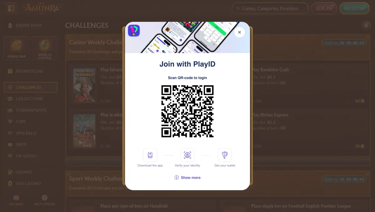 Accedi al tuo account del casinò AmunRa