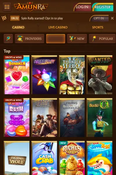 Versione mobile del casinò online AmunRa