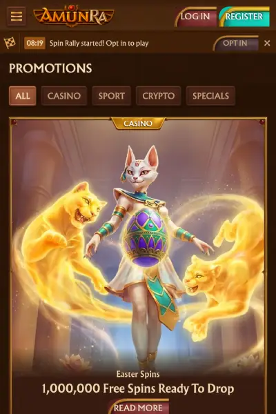 Versione mobile del sito ufficiale del casinò AmunRa