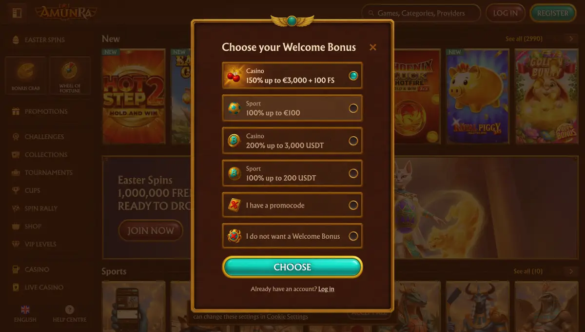 Registrati sul sito ufficiale di AmunRa Casino