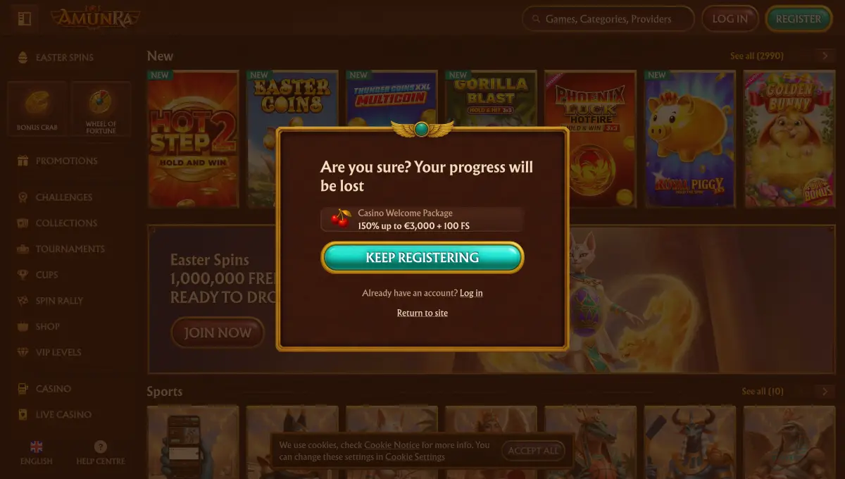 Bonus di registrazione al casinò AmunRa